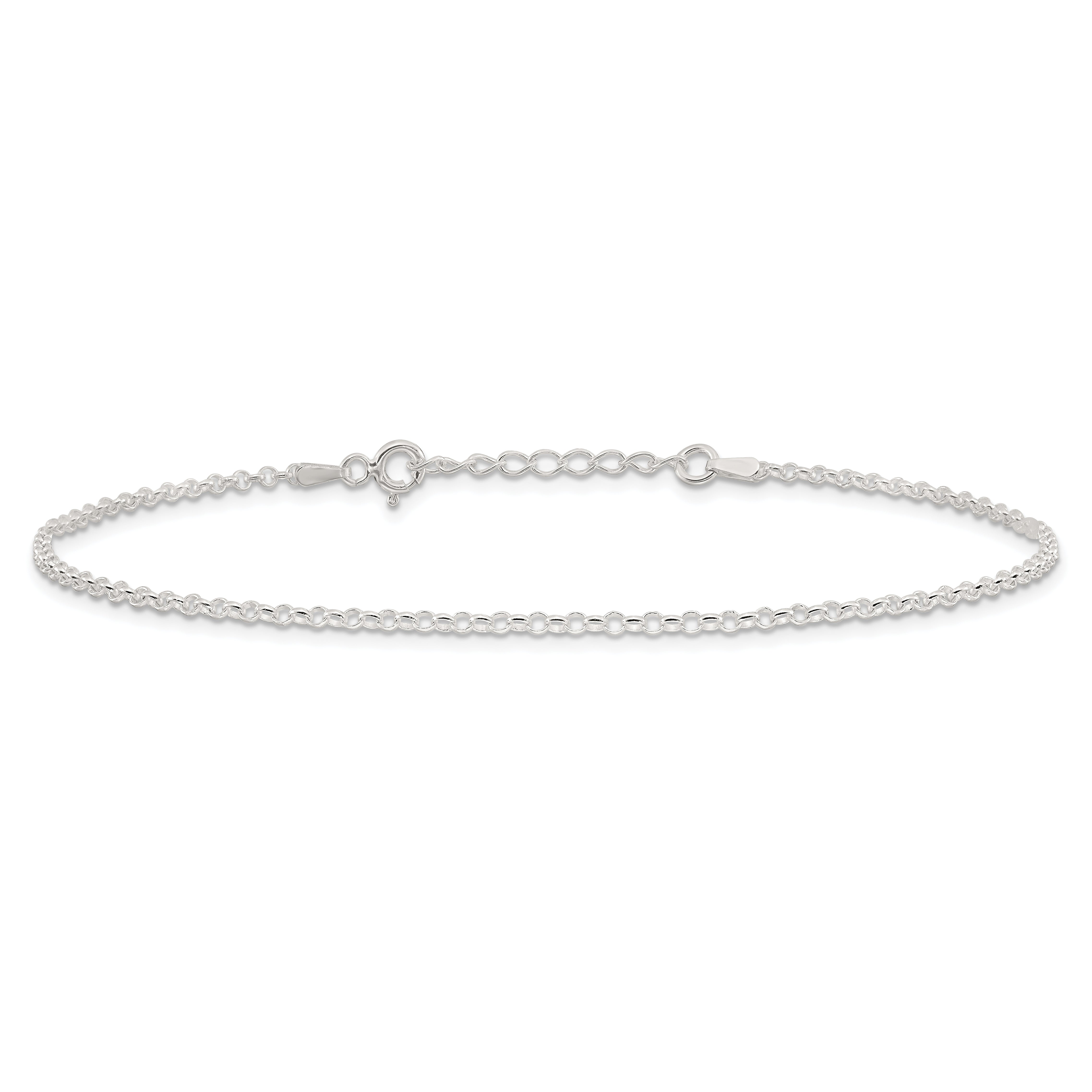 9 Inch Sterling Silver 2mm Rolo 9In Plus 1In Ext. Chain Anklet