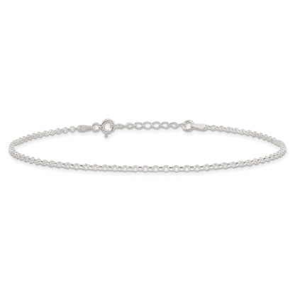 9 Inch Sterling Silver 2mm Rolo 9In Plus 1In Ext. Chain Anklet