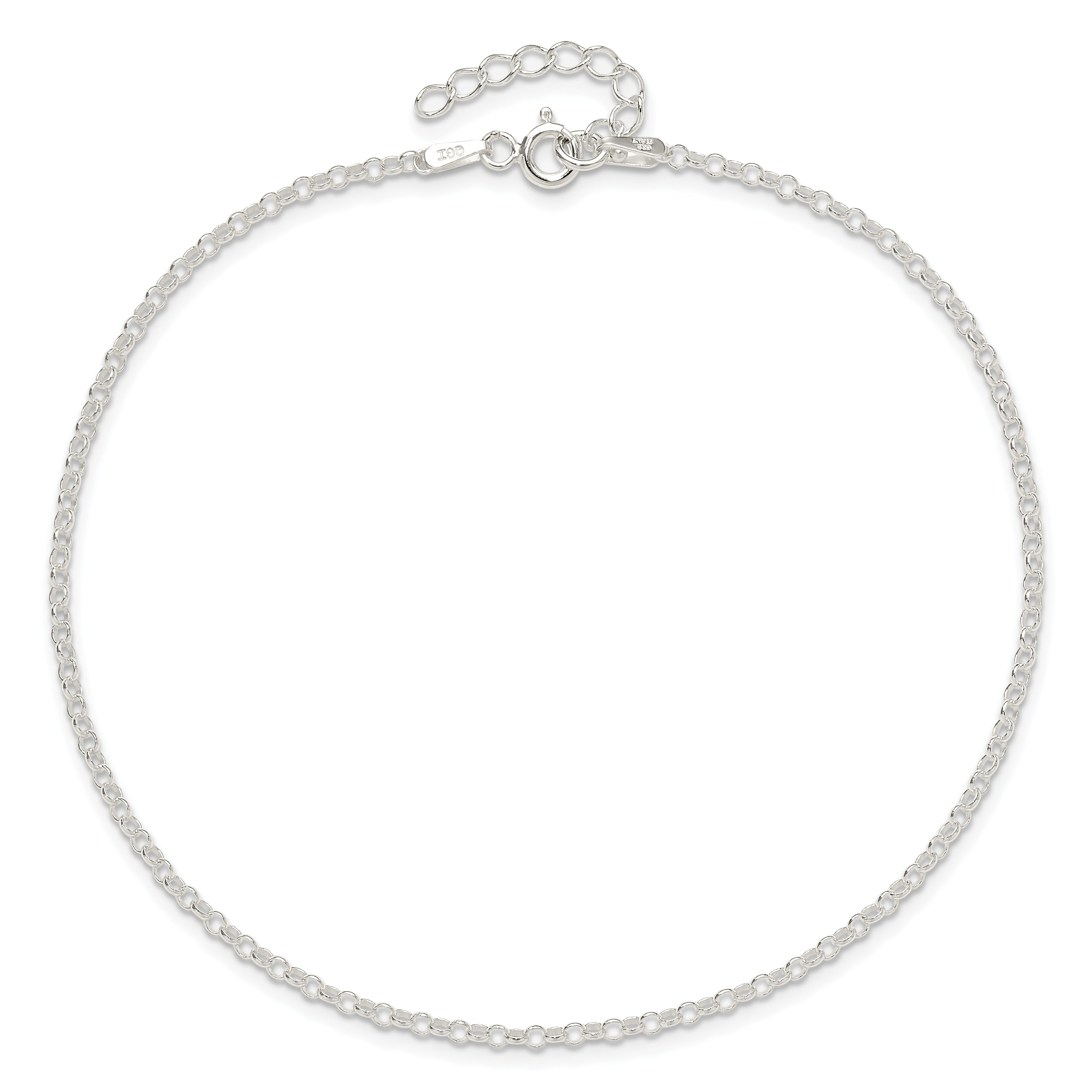 9 Inch Sterling Silver 2mm Rolo 9In Plus 1In Ext. Chain Anklet