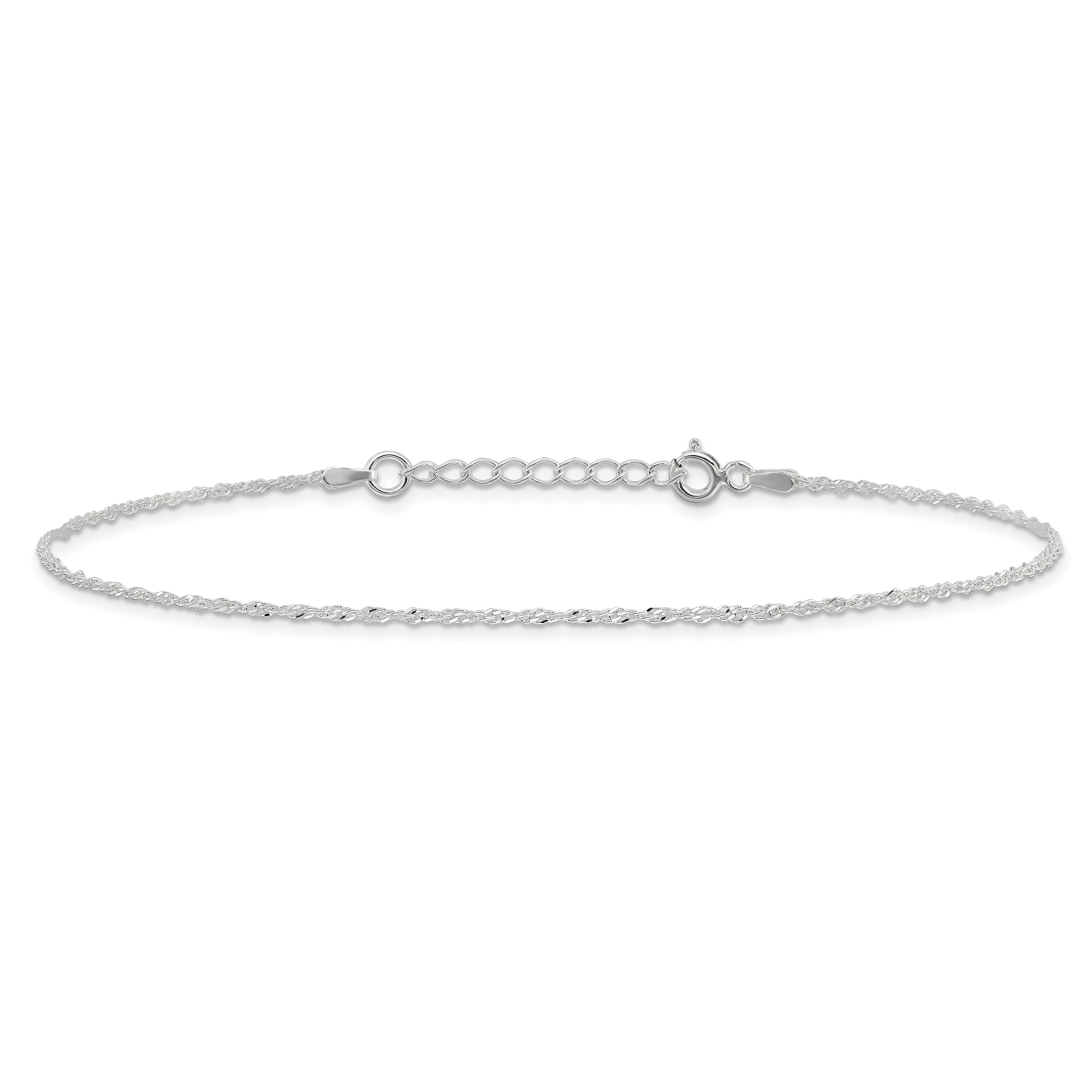 9 Inch Sterling Silver 1.3mm Singapore 9In Plus 1In Ext. Chain Anklet
