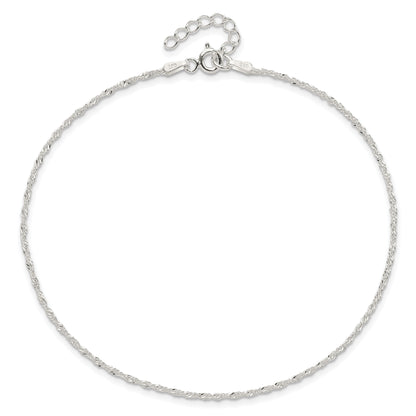9 Inch Sterling Silver 1.3mm Singapore 9In Plus 1In Ext. Chain Anklet