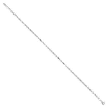 9 Inch Sterling Silver 2mm Singapore 9In Plus 1In Ext. Chain Anklet