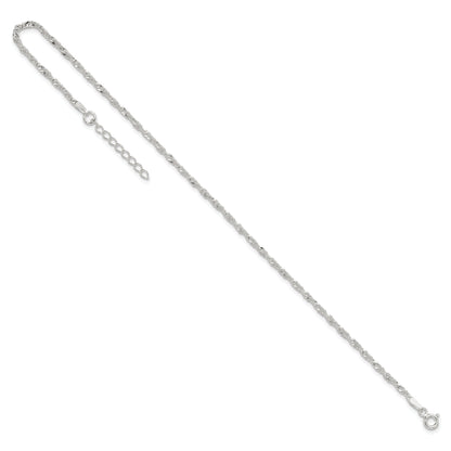 9 Inch Sterling Silver 2mm Singapore 9In Plus 1In Ext. Chain Anklet