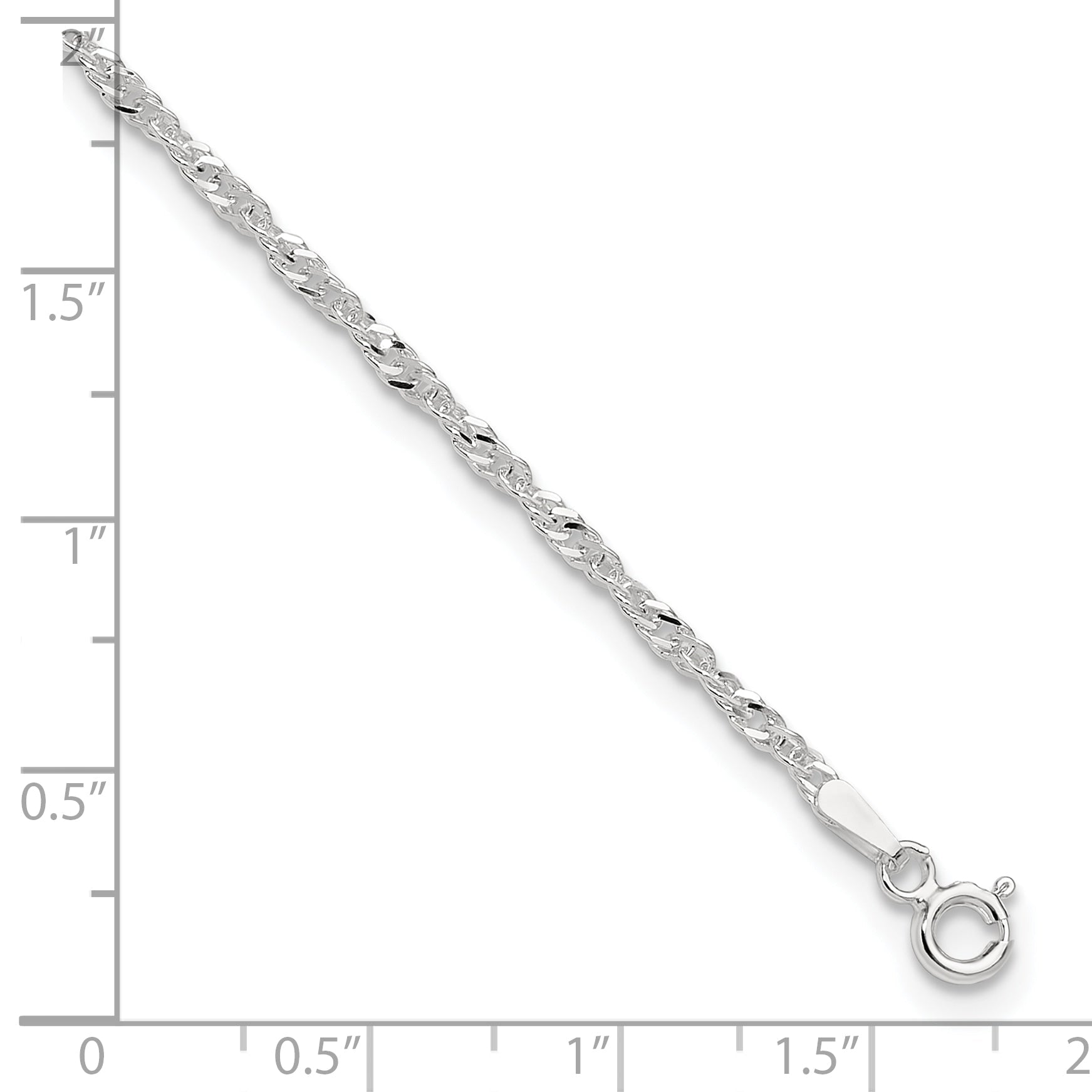 9 Inch Sterling Silver 2mm Singapore 9In Plus 1In Ext. Chain Anklet