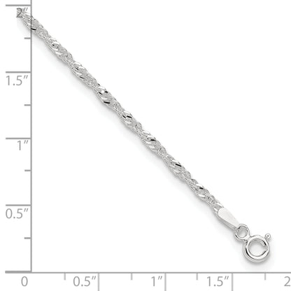 9 Inch Sterling Silver 2mm Singapore 9In Plus 1In Ext. Chain Anklet