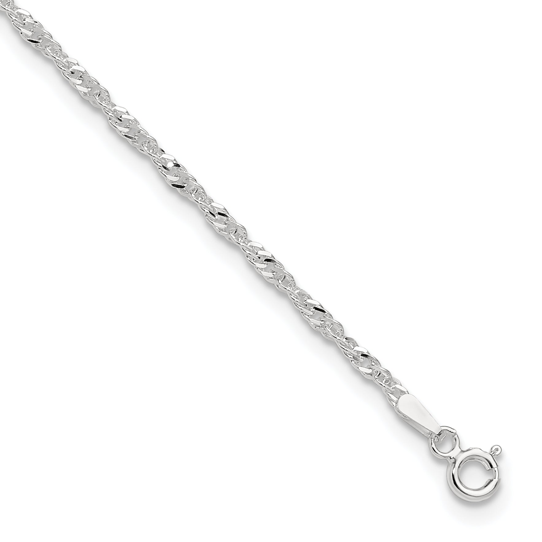 9 Inch Sterling Silver 2mm Singapore 9In Plus 1In Ext. Chain Anklet