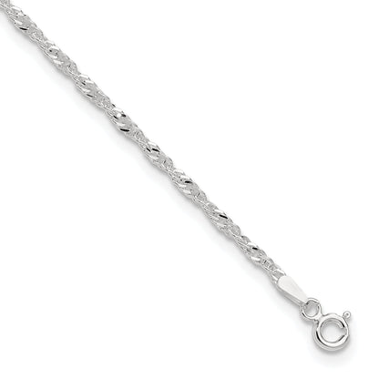 9 Inch Sterling Silver 2mm Singapore 9In Plus 1In Ext. Chain Anklet