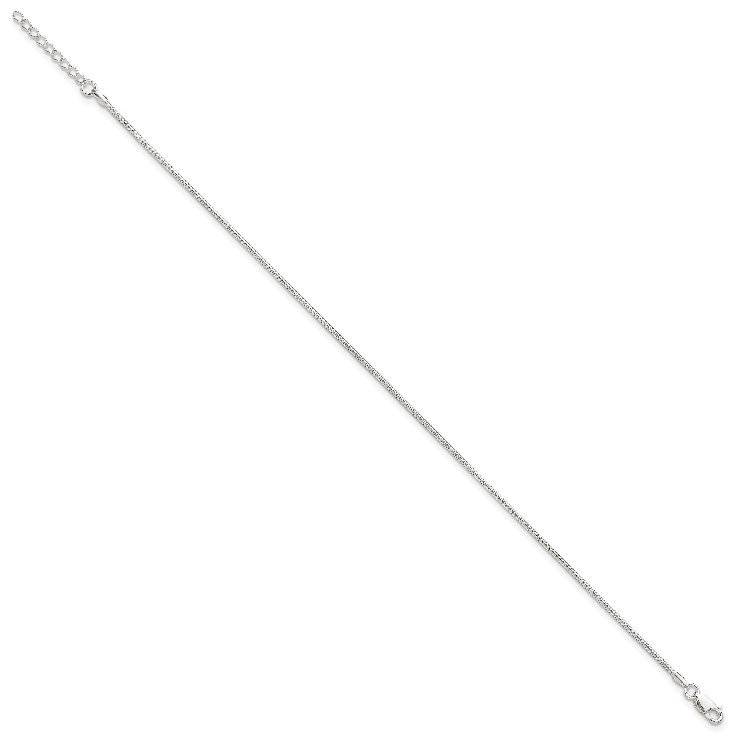 9 Inch Sterling Silver 1.5mm Round Snake Chain 9In Plus 1In Ext. Anklet