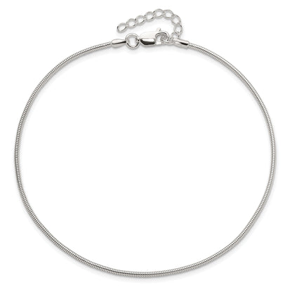 9 Inch Sterling Silver 1.5mm Round Snake Chain 9In Plus 1In Ext. Anklet