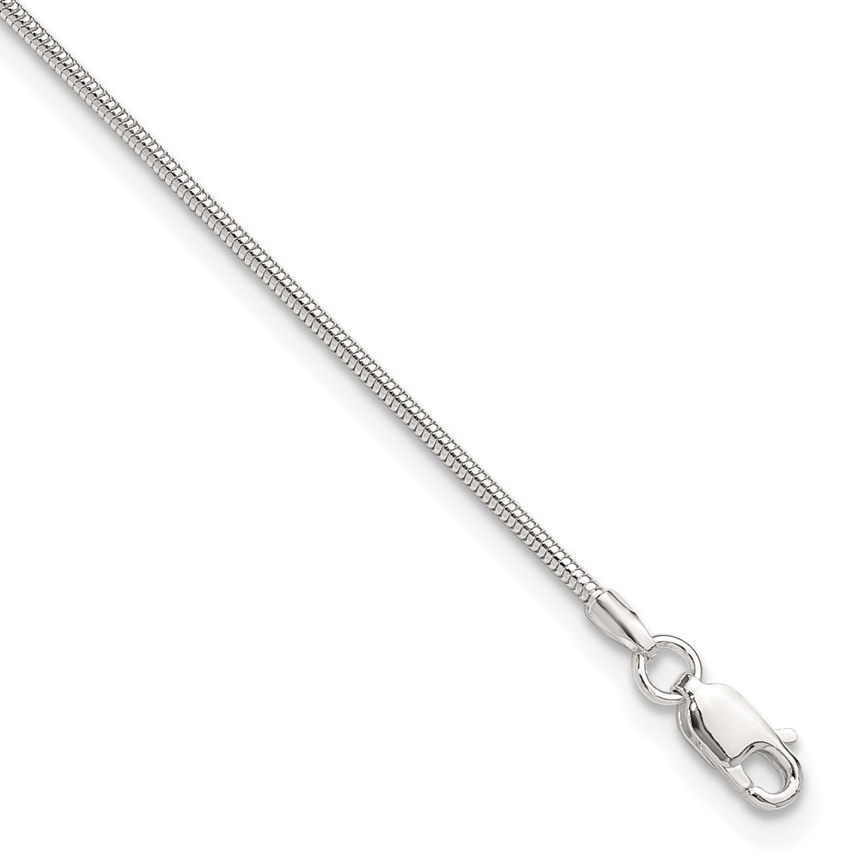 9 Inch Sterling Silver 1.5mm Round Snake Chain 9In Plus 1In Ext. Anklet