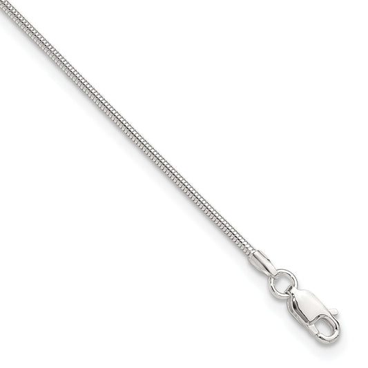 9 Inch Sterling Silver 1.5mm Round Snake Chain 9In Plus 1In Ext. Anklet
