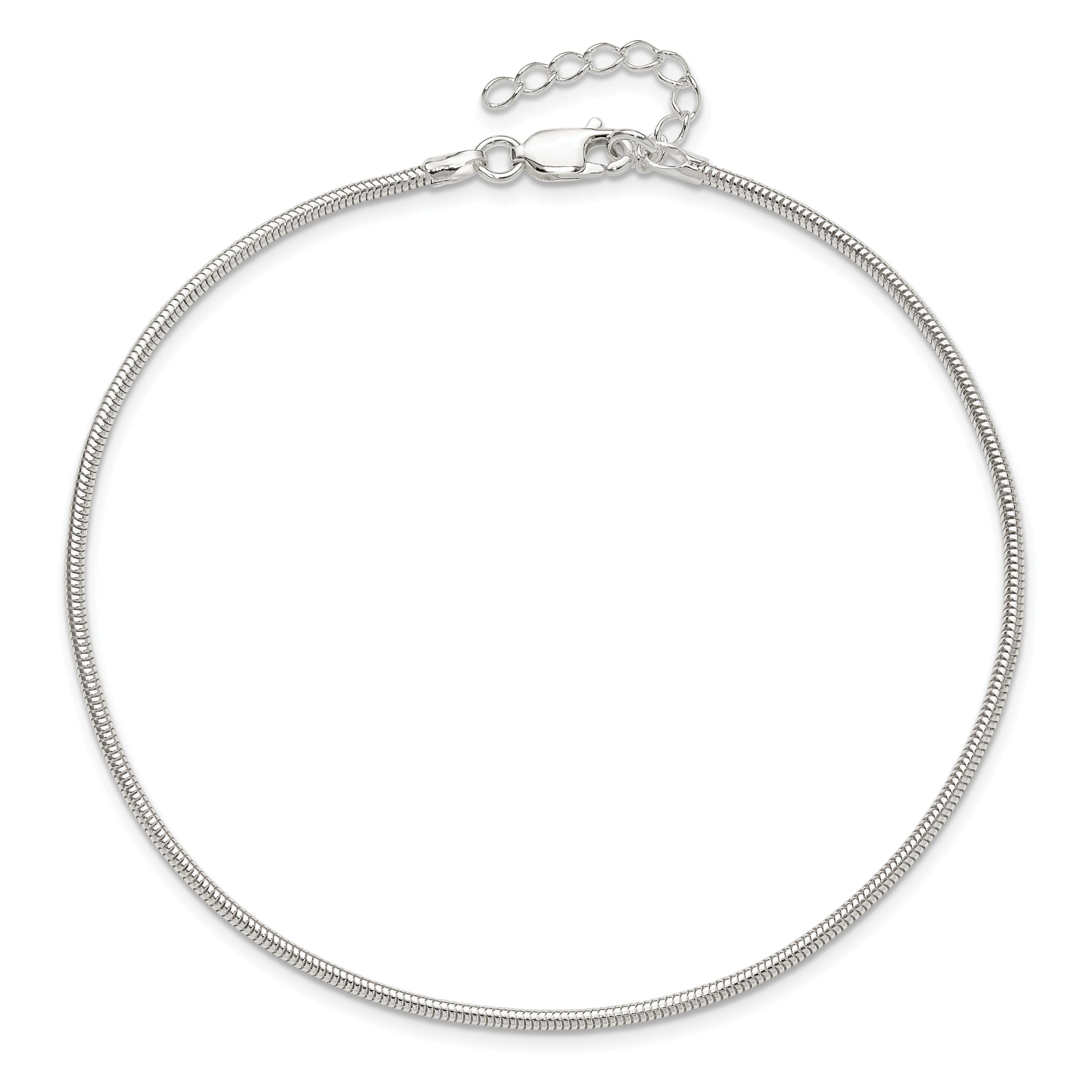9 Inch Sterling Silver 1.5mm Round Snake Chain 9In Plus 1In Ext. Anklet