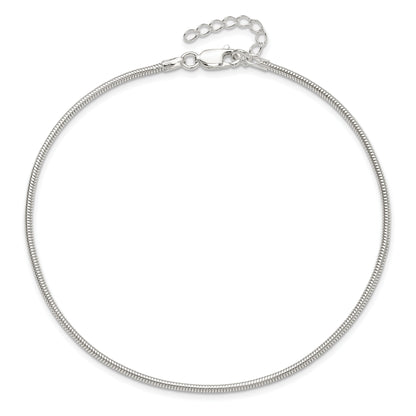 9 Inch Sterling Silver 1.5mm Round Snake Chain 9In Plus 1In Ext. Anklet