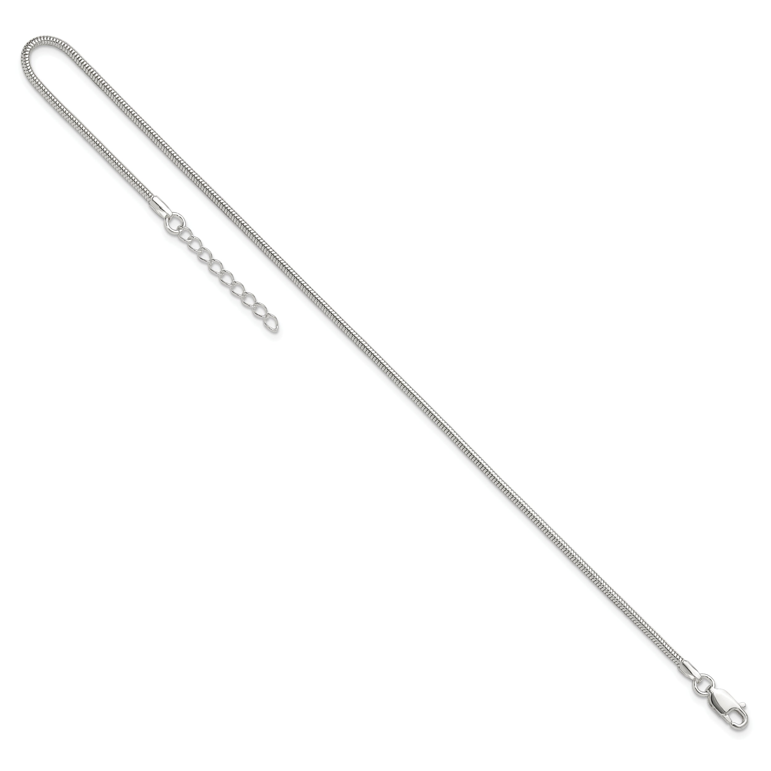 9 Inch Sterling Silver 1.5mm Round Snake Chain 9In Plus 1In Ext. Anklet