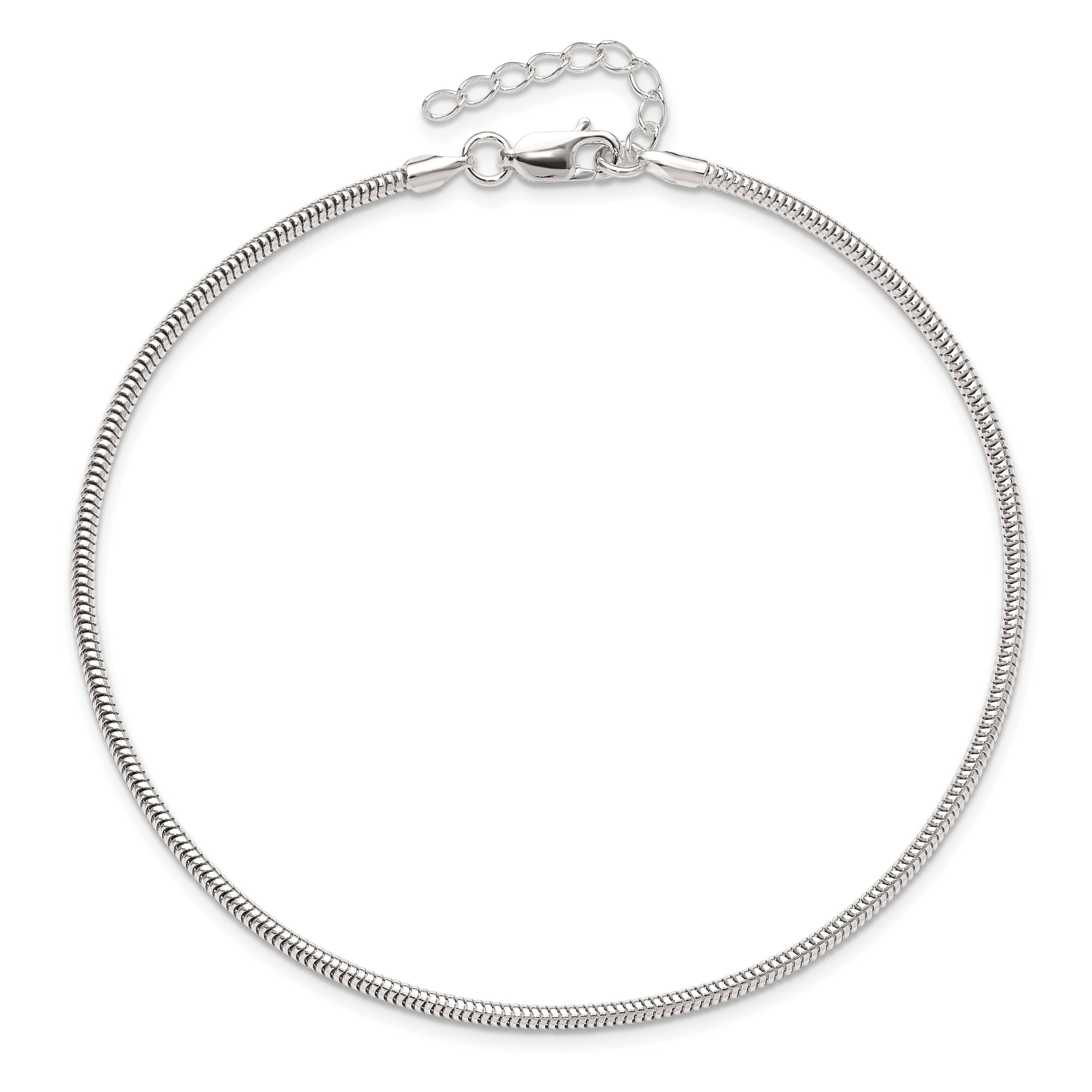9 Inch Sterling Silver 2mm Snake Chain 9In Plus 1In Ext. Anklet