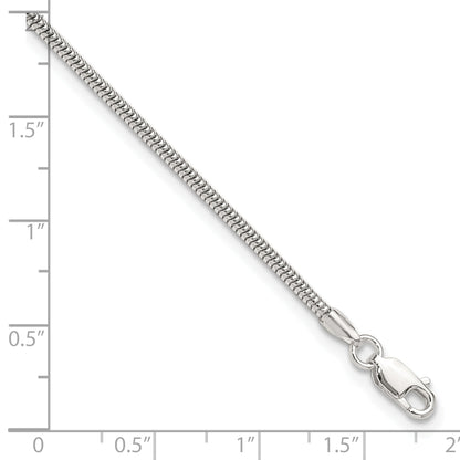 9 Inch Sterling Silver 2mm Snake Chain 9In Plus 1In Ext. Anklet