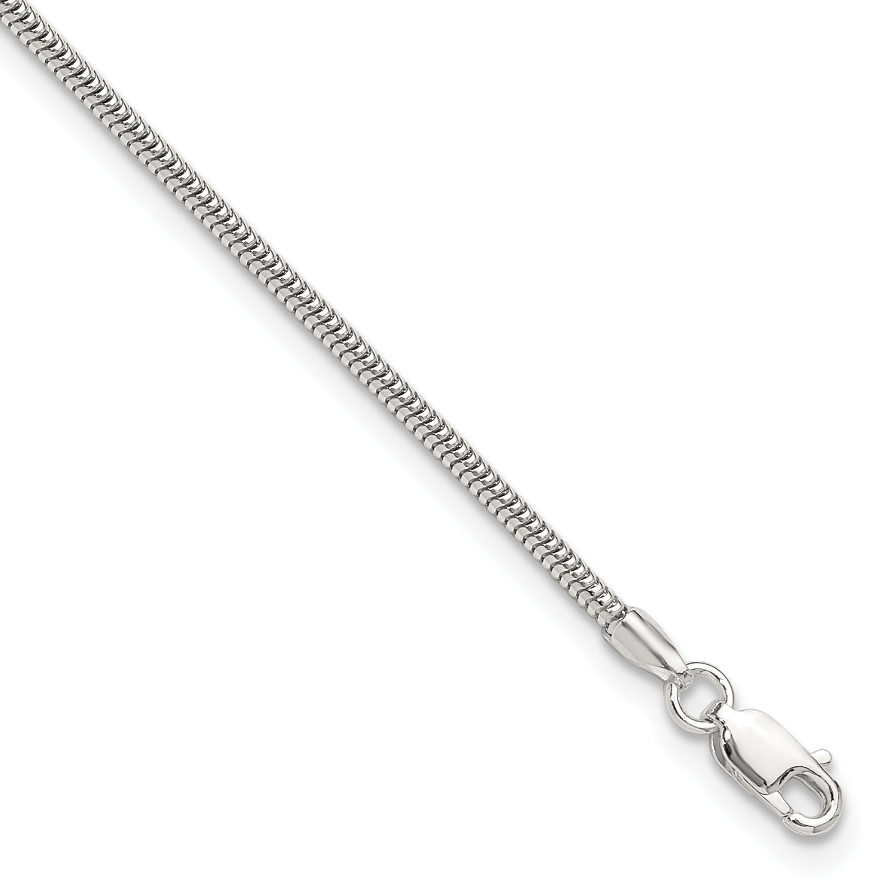 9 Inch Sterling Silver 2mm Snake Chain 9In Plus 1In Ext. Anklet