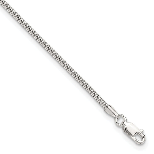 9 Inch Sterling Silver 2mm Snake Chain 9In Plus 1In Ext. Anklet