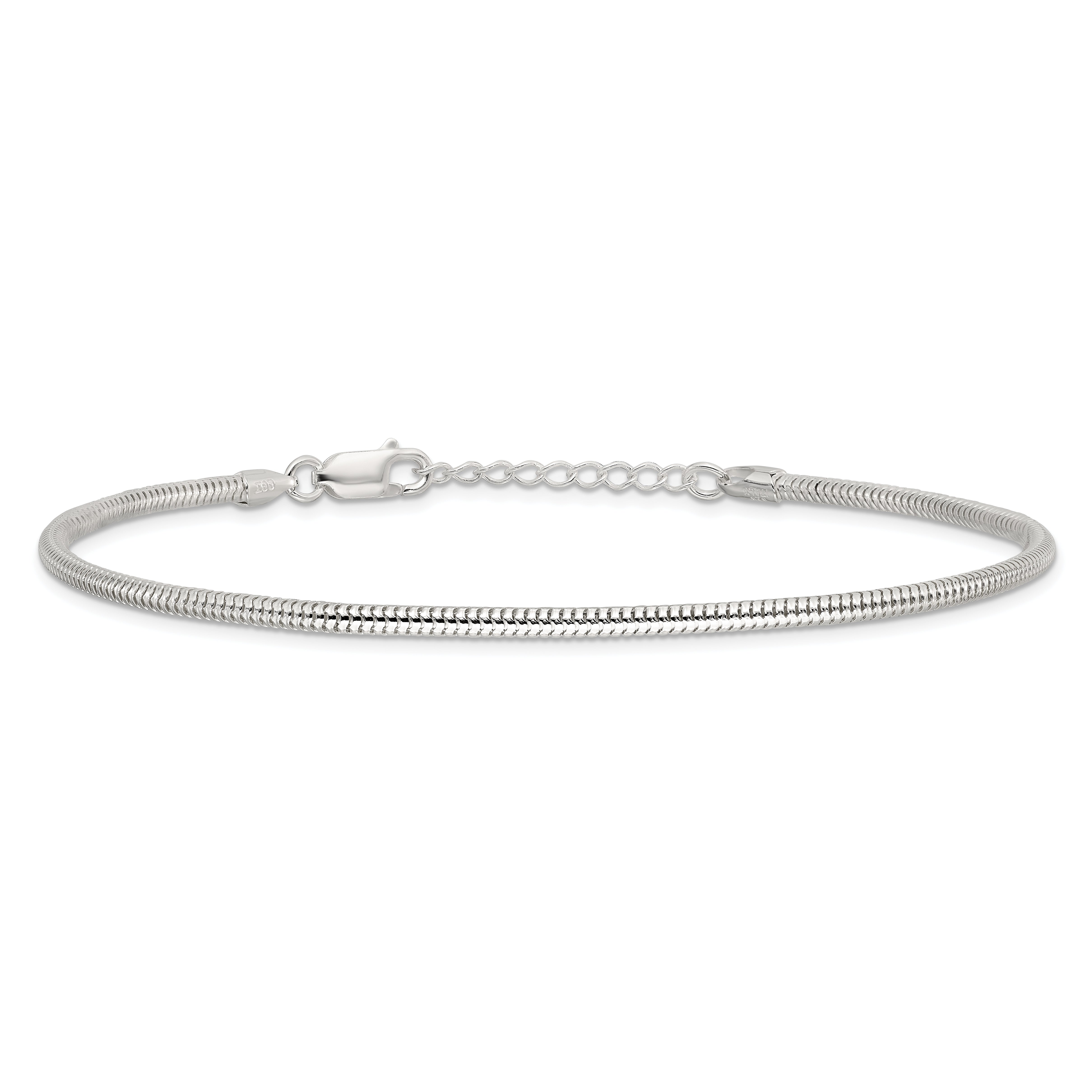 9 Inch Sterling Silver 2.5mm Snake Chain 9In Plus 1In Ext. Anklet