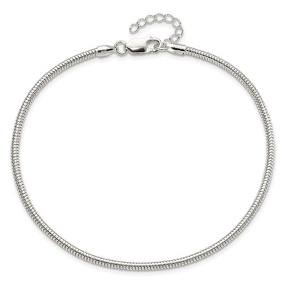 9 Inch Sterling Silver 2.5mm Snake Chain 9In Plus 1In Ext. Anklet