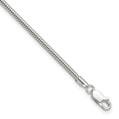 9 Inch Sterling Silver 2.5mm Snake Chain 9In Plus 1In Ext. Anklet