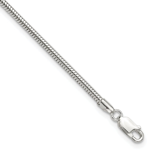 9 Inch Sterling Silver 2.5mm Snake Chain 9In Plus 1In Ext. Anklet
