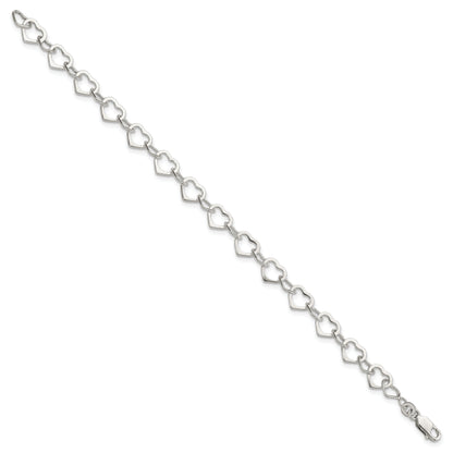 7.5 Inch Sterling Silver Hearts Bracelet
