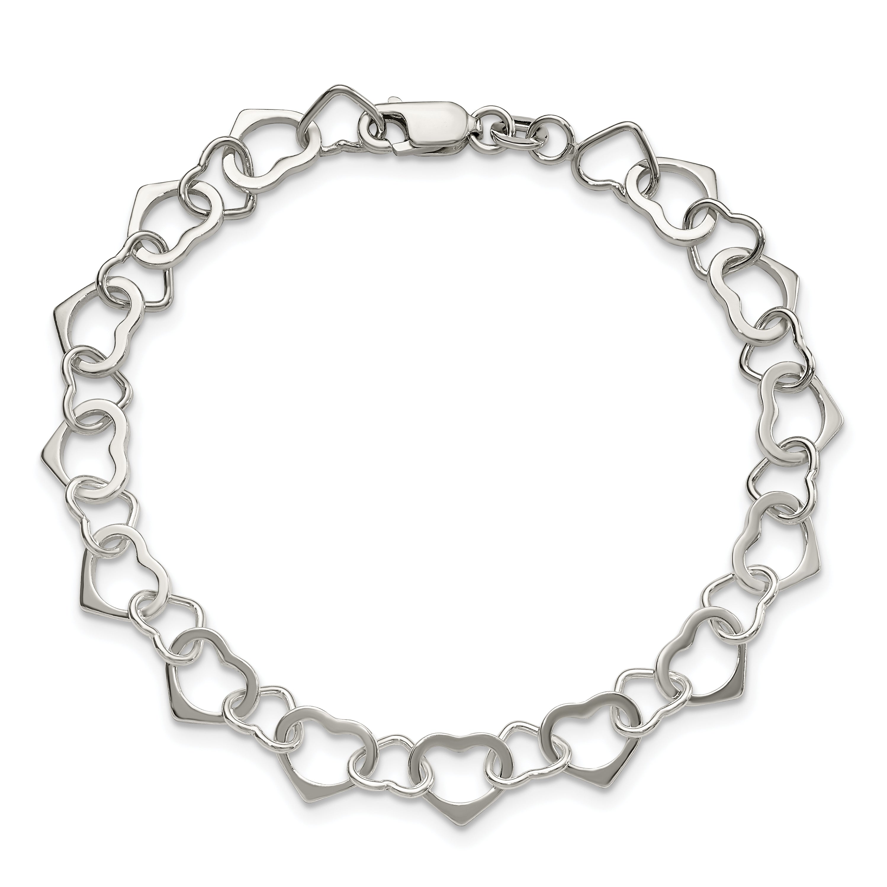 7.5 Inch Sterling Silver Hearts Bracelet
