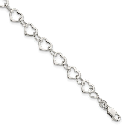 7.5 Inch Sterling Silver Hearts Bracelet