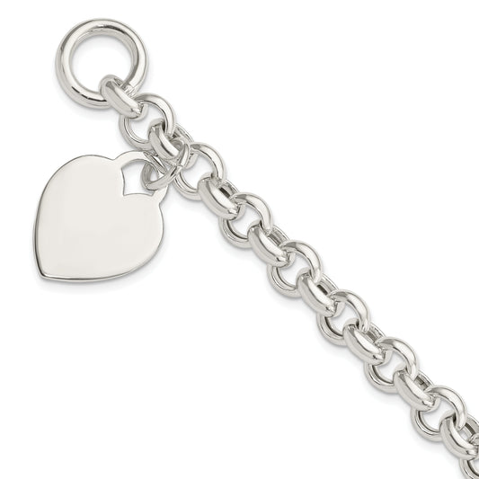 7.5 Inch Sterling Silver Engraveable Heart Toggle Bracelet