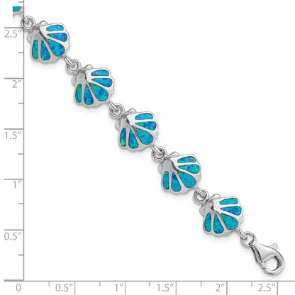 7 Inch Sterling Silver Rhodium-Plated 7In Created Blue Opal Inlay Shell Bracelet
