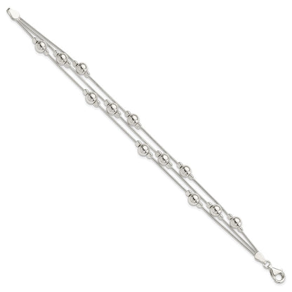 7.5 Inch Sterling Silver Polished Bead Snake Chain Bracelet