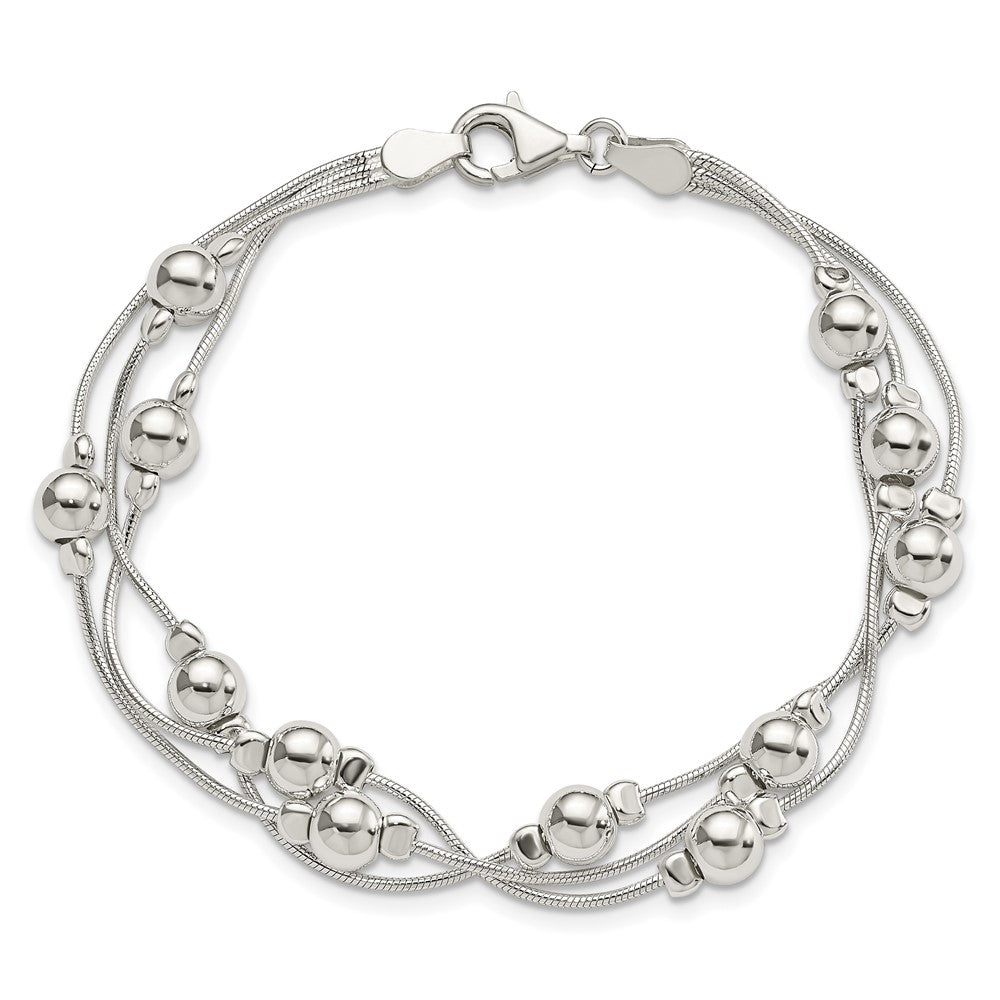7.5 Inch Sterling Silver Polished Bead Snake Chain Bracelet