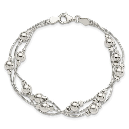 7.5 Inch Sterling Silver Polished Bead Snake Chain Bracelet