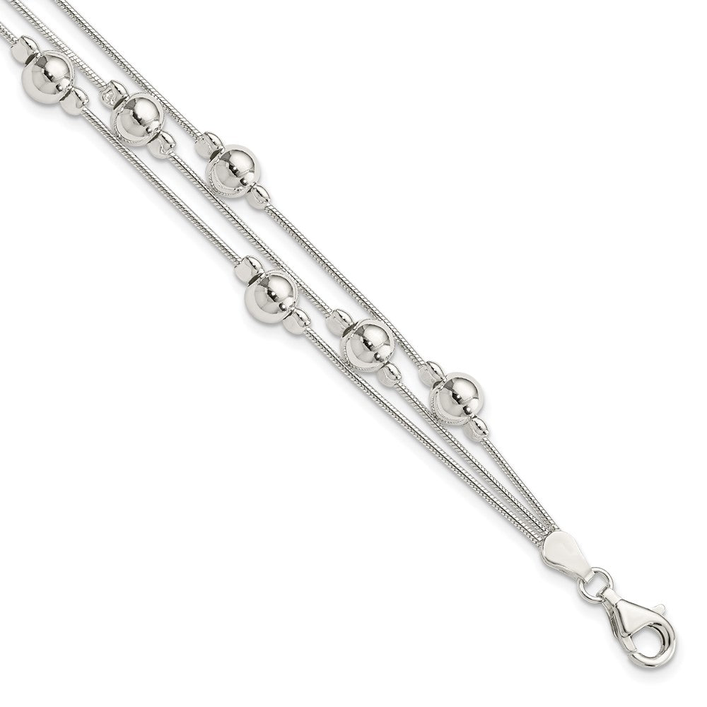 7.5 Inch Sterling Silver Polished Bead Snake Chain Bracelet