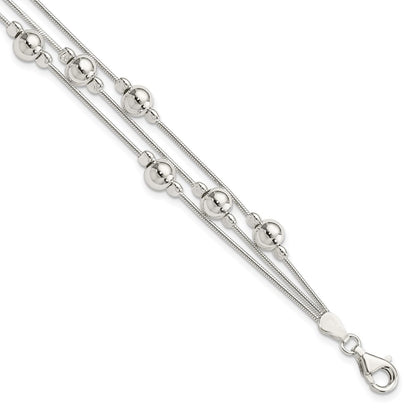 7.5 Inch Sterling Silver Polished Bead Snake Chain Bracelet
