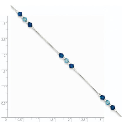 7.5 Inch Sterling Silver Polished Aquamarine Capri Blue Glass Bead Bracelet