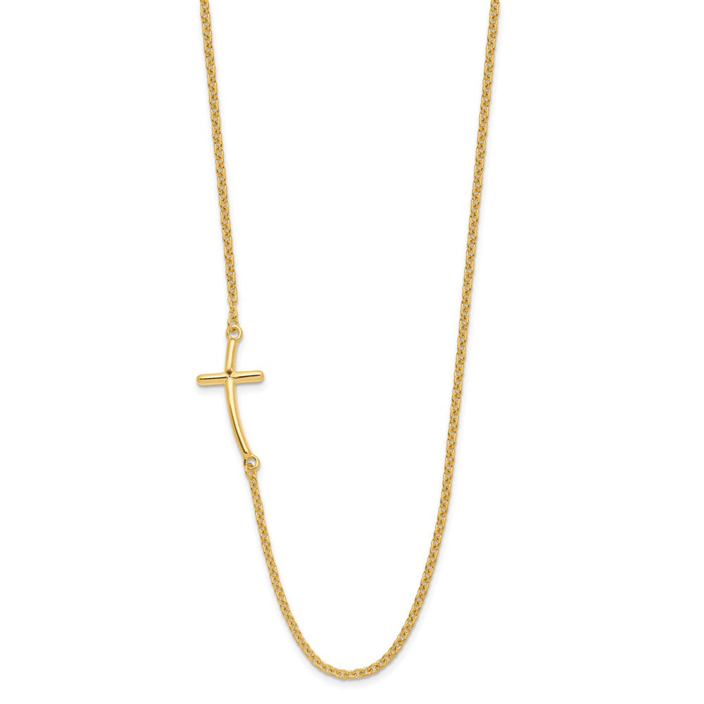 Sterling Silver Yg-Plated Large Off-Set Sideways Curved Cross Necklace