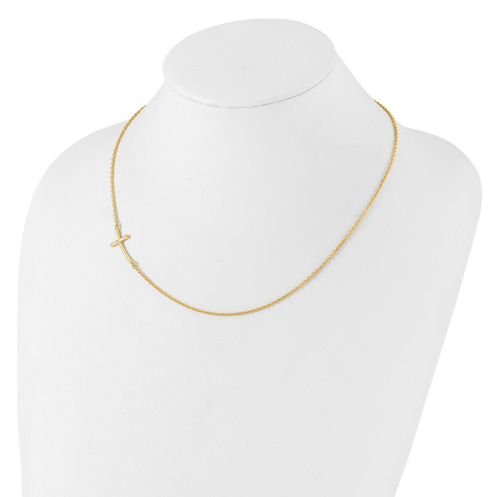 Sterling Silver Yg-Plated Large Off-Set Sideways Curved Cross Necklace