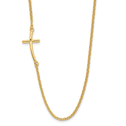 Sterling Silver Yg-Plated Large Off-Set Sideways Curved Cross Necklace