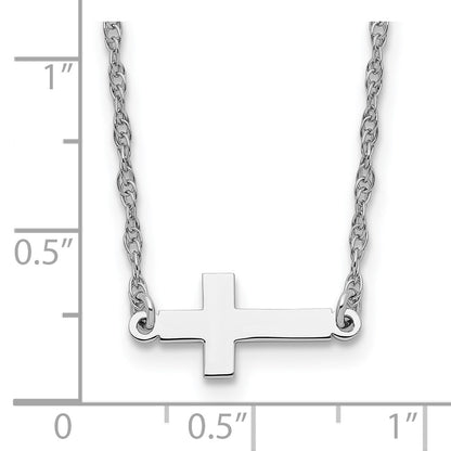 Sterling Silver Rhodium-Plated Small Sideways Cross Necklace