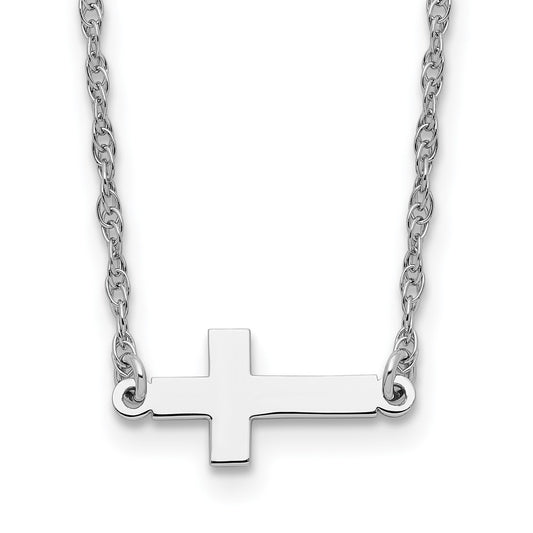 Sterling Silver Rhodium-Plated Small Sideways Cross Necklace
