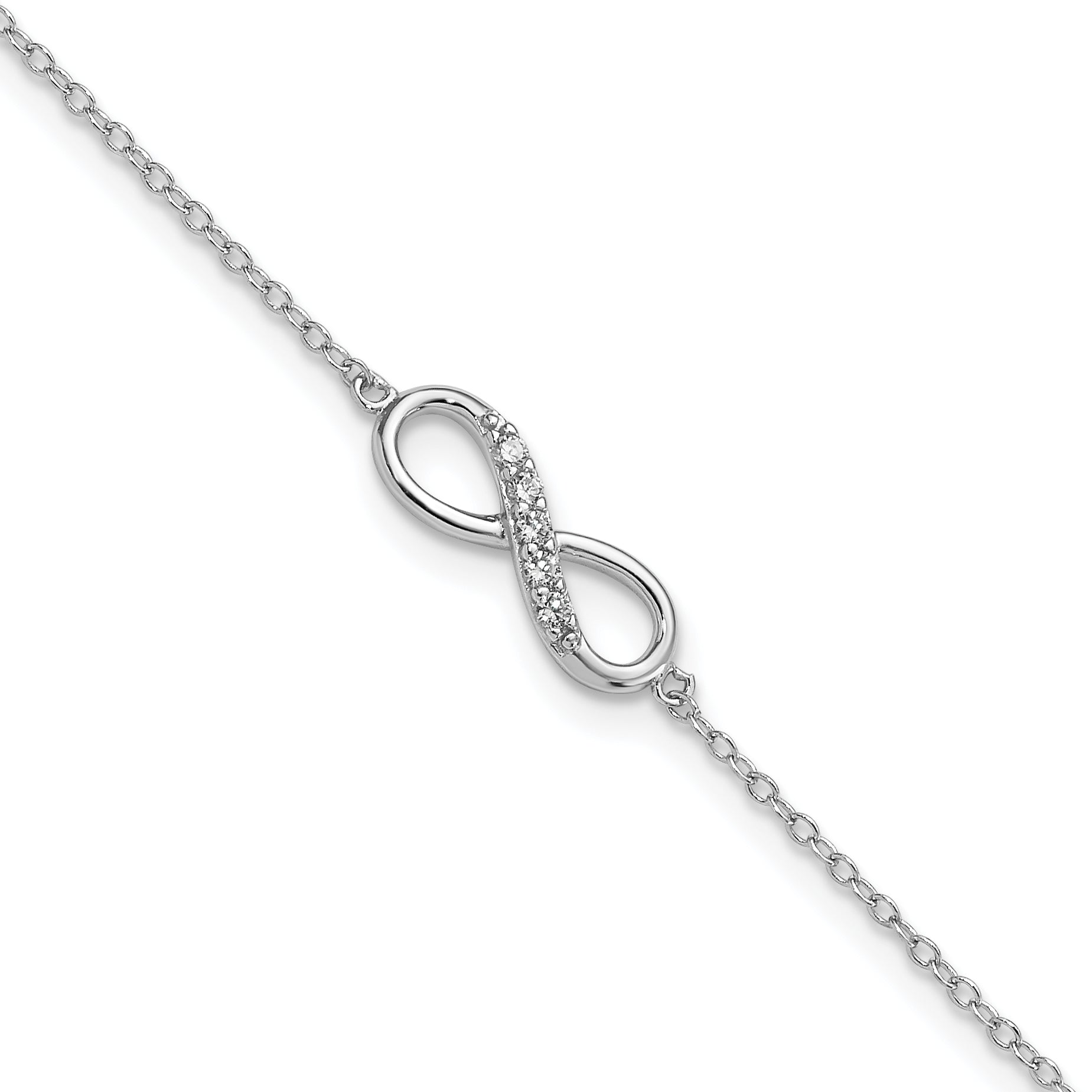 7 Inch Sterling Silver Rhodium-Plated With Cz Infinity W/ 1 In Ext Bracelet