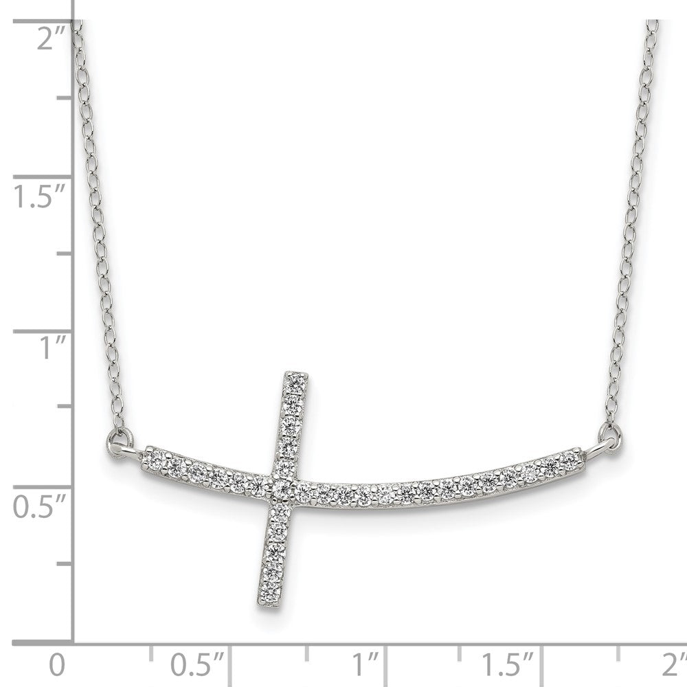 Sterling Silver Rhodium-Plated Cz Sideways Cross W/2In Ext Necklace