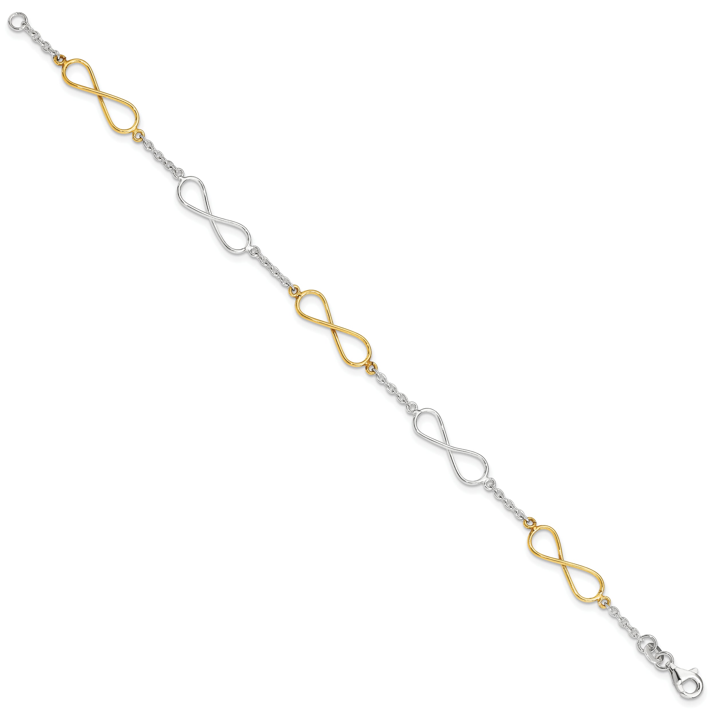 7.5 Inch Sterling Silver Polished Flash Gold Infinity Symbol Bracelet