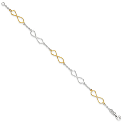 7.5 Inch Sterling Silver Polished Flash Gold Infinity Symbol Bracelet