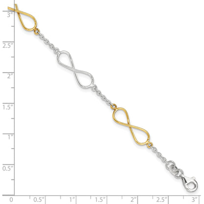 7.5 Inch Sterling Silver Polished Flash Gold Infinity Symbol Bracelet