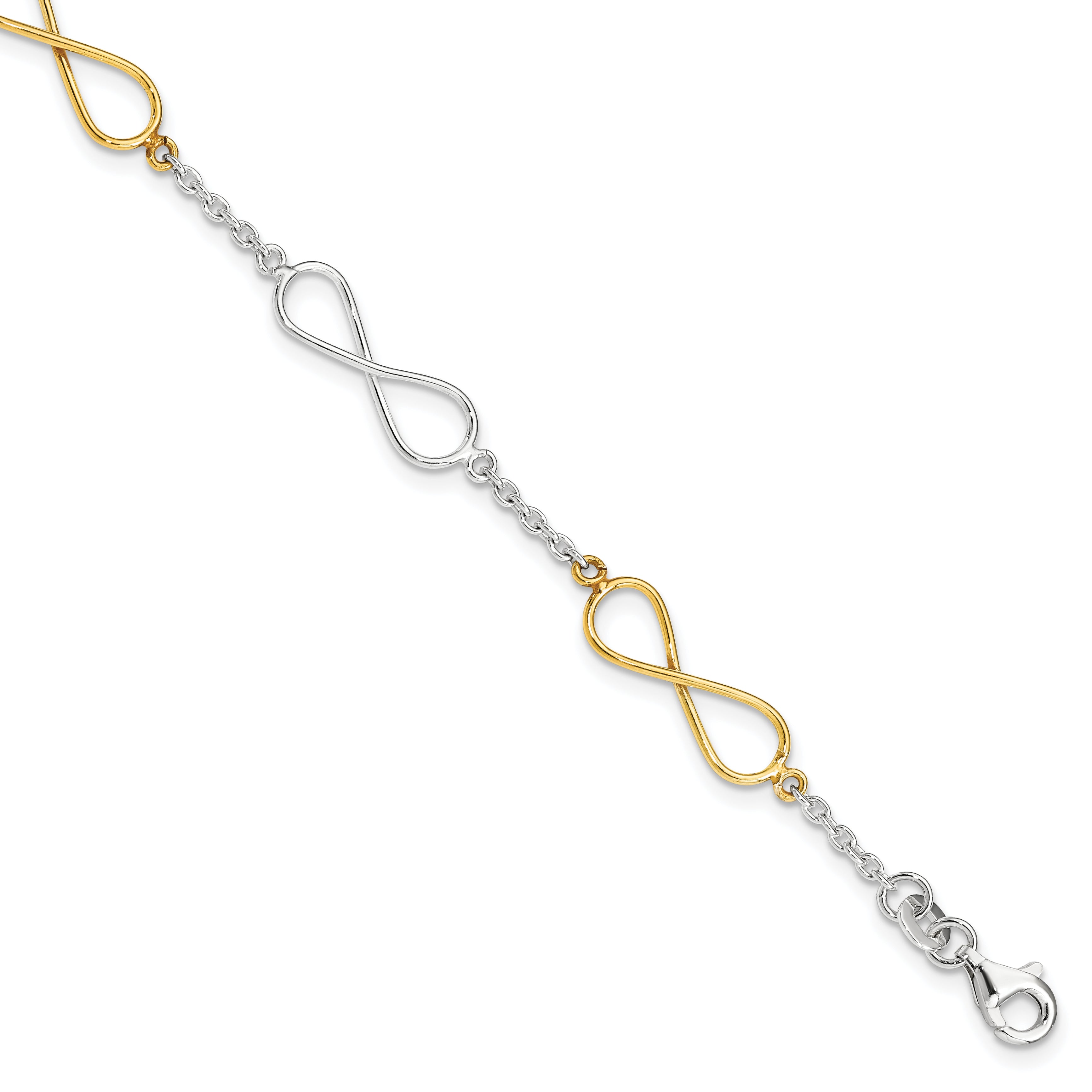 7.5 Inch Sterling Silver Polished Flash Gold Infinity Symbol Bracelet