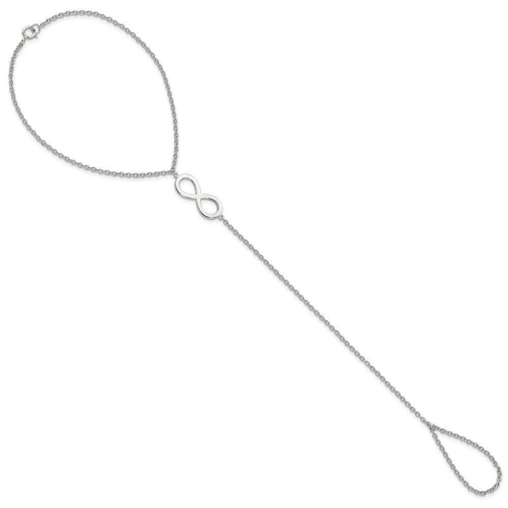 Sterling Silver Rh-Plated Polished Infinity Symbol Attached Ring/Bracelet