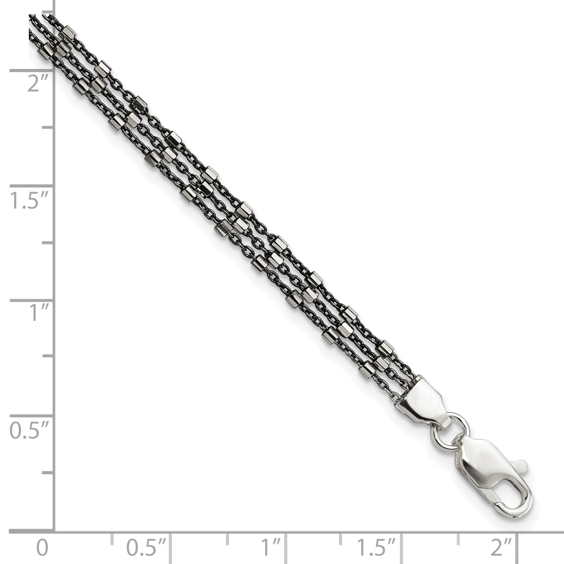 7.5 Inch Sterling Silver Ruthenium-Plated Multi-Chain 3 Strand Bracelet